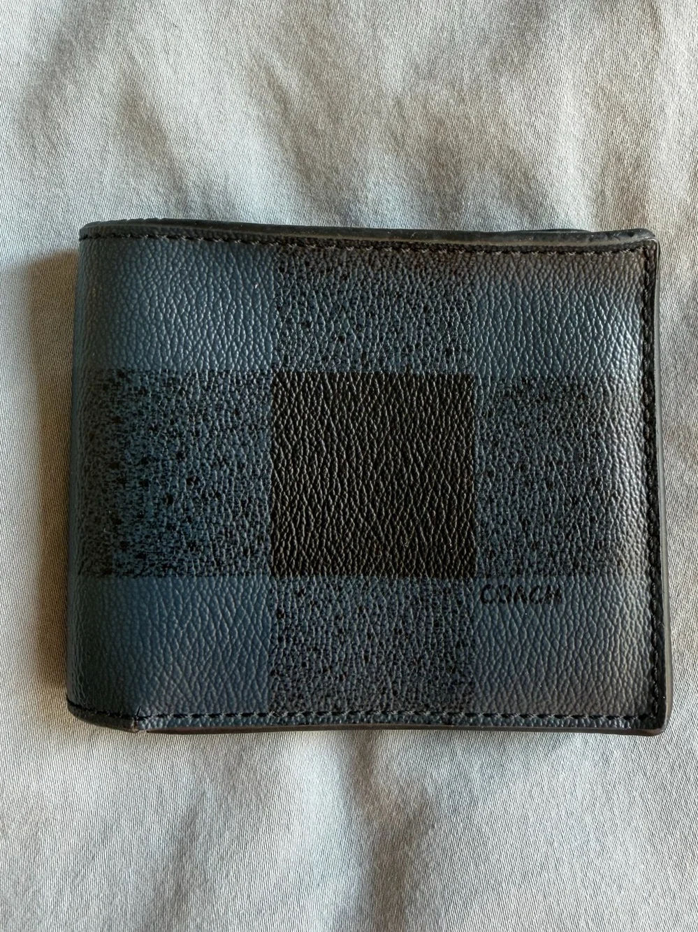 Coach Men's Black and Blue Plaid Leather Bifold Wallet